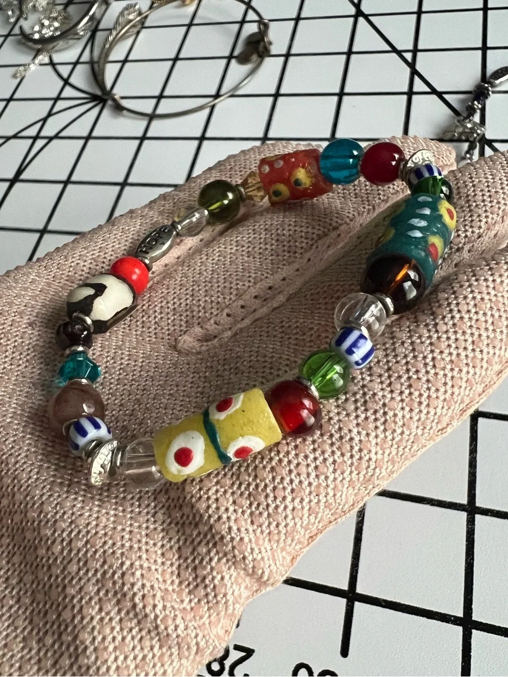 Vintage African Glass Trade Bead Stretch Bracelet - Multicolor Boho Hope